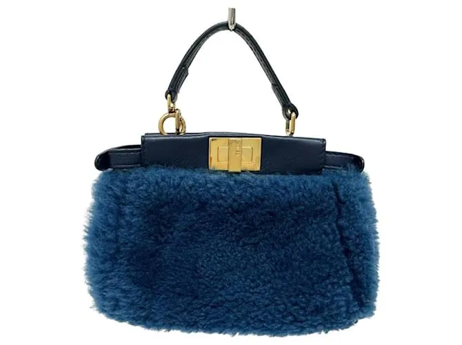 Borsa 2 in 1 Fendi Micro Peekaboo in shearling Blu