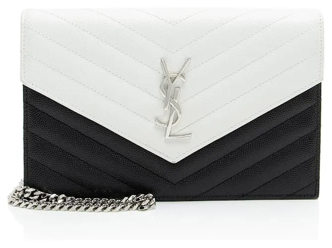 Portafoglio a Catena Envelope Monogramma Grain de Poudre Matelassé Saint Laurent Nero