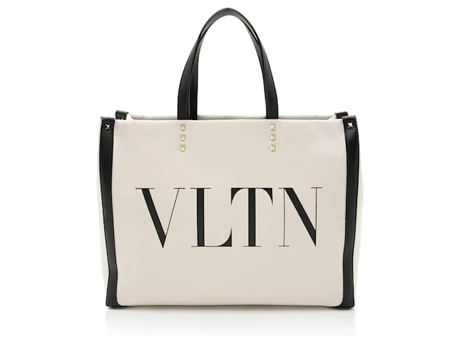 Valentino Garavani Borsa Tote Piccola Grande Spiaggia VLTN in Tela Rockstud Valentino Nero