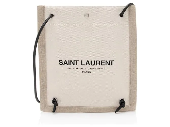 Zaino Rive Gauche in Tela e Pelle di Vitello Saint Laurent Marrone Beige