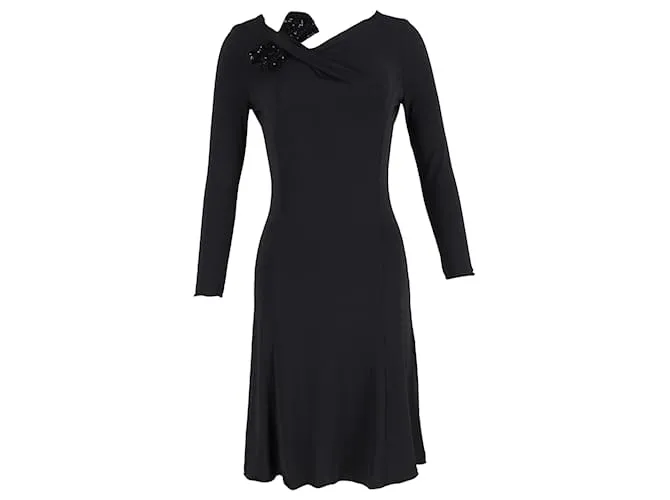 Giorgio Armani Abito midi in poliamide nera con fiocchi Armani Collezioni Nero