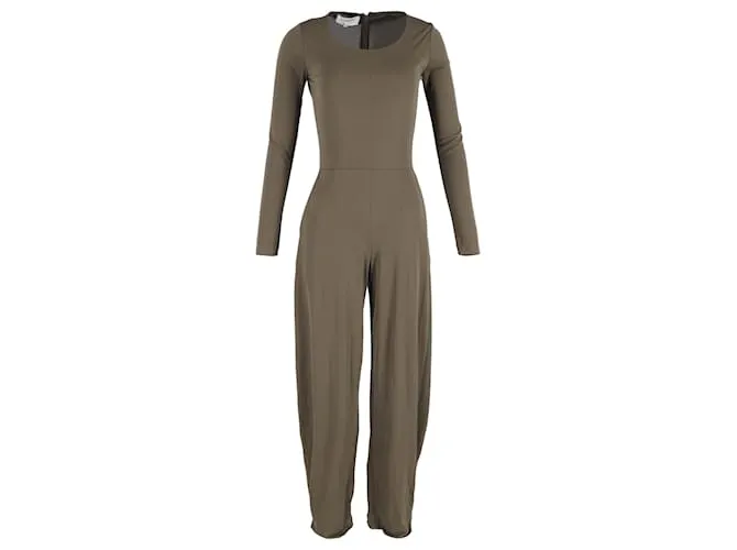 Tuta a maniche lunghe e gamba larga Saint Laurent in seta oliva Verde Verde oliva