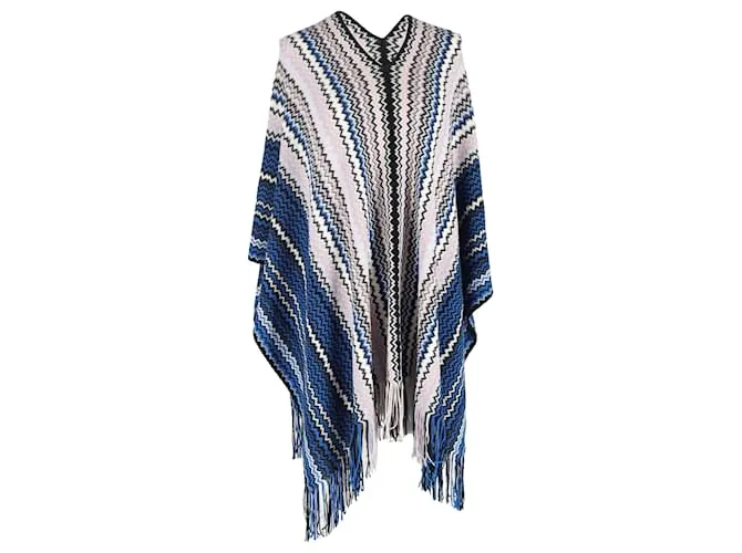Poncho Frangi Zigzag Missoni in Lana Multicolore