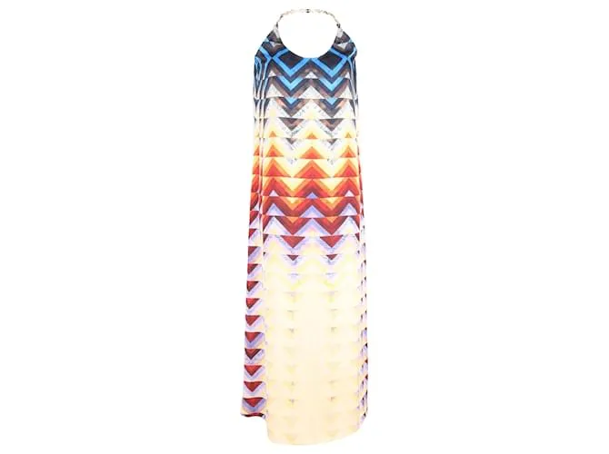 Abito Maxi Stampato Azteco in Poliestere Multicolore di Paco Rabanne