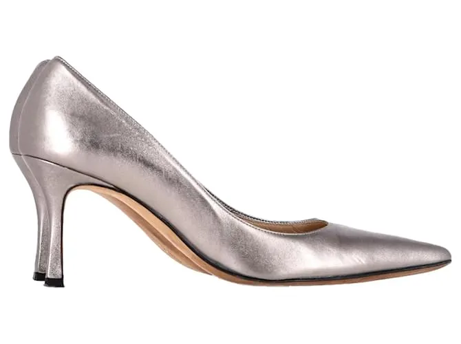 Décolleté a punta Manolo Blahnik in pelle argentata metallica Argento Metallico