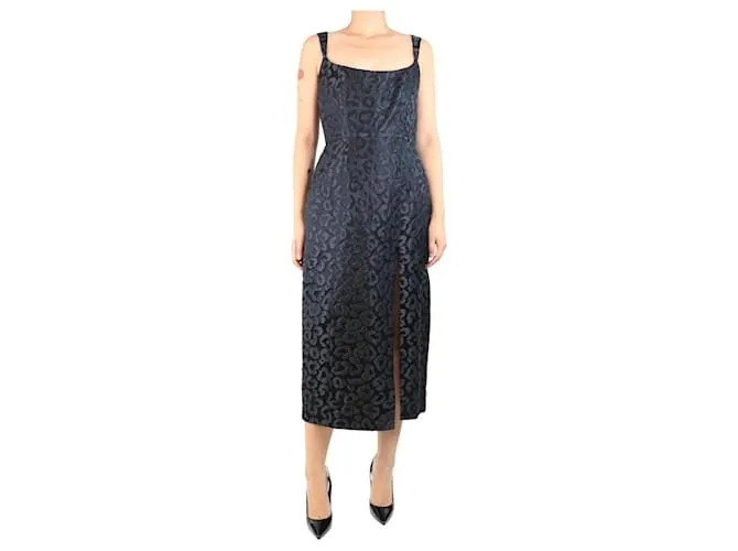 Autre Marque Abito midi in jacquard leopardato nero - taglia UK 14