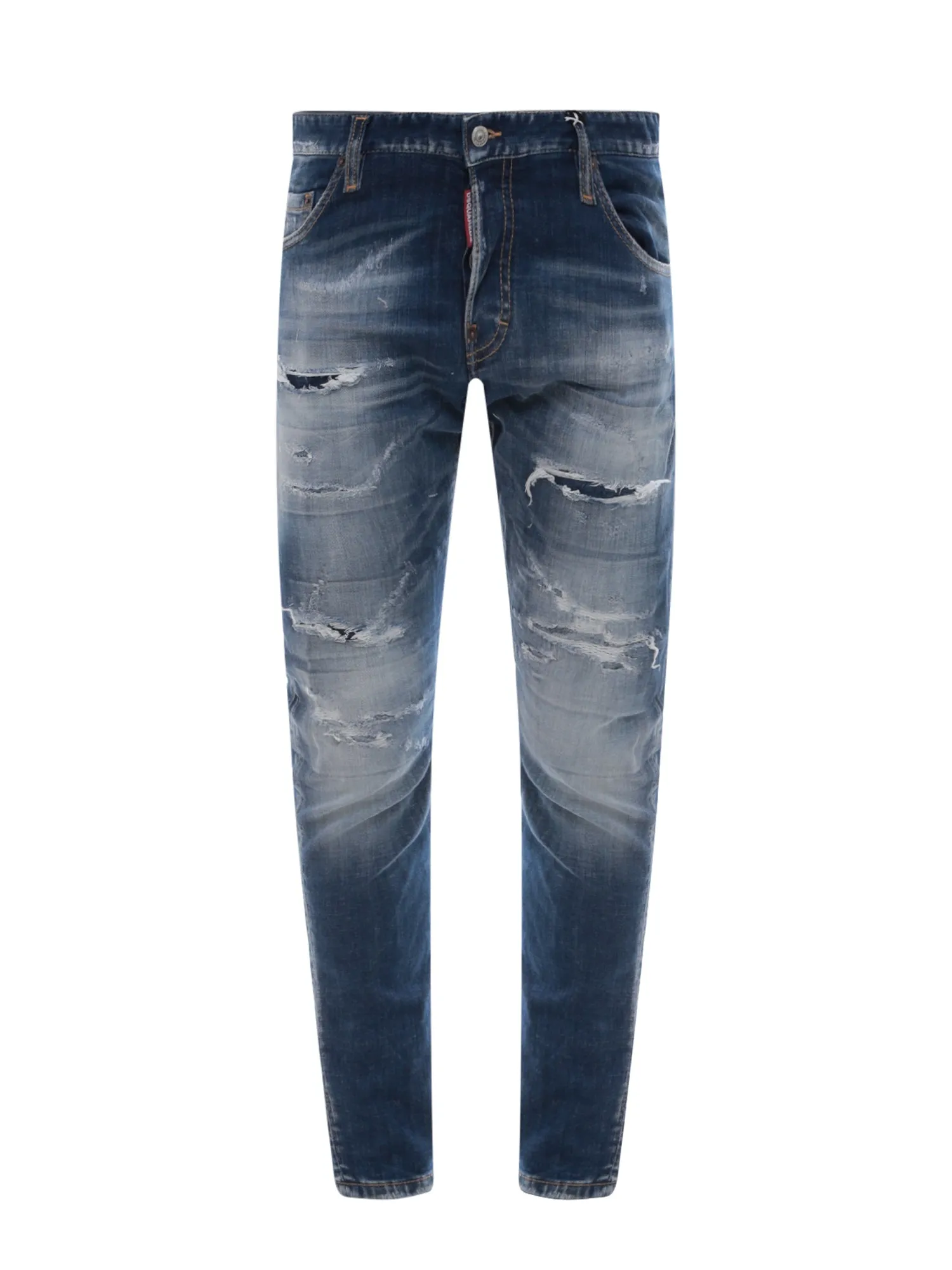 Stretch Cotton Jeans With Ripped Effect