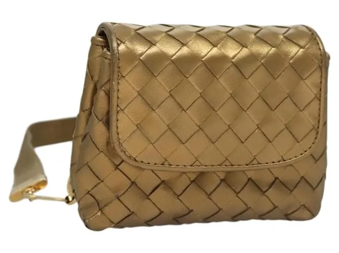 Autre Marque Borsa a Spalla in Pelle Intrecciato Bottega Veneta Oro Auth 133586 D'oro