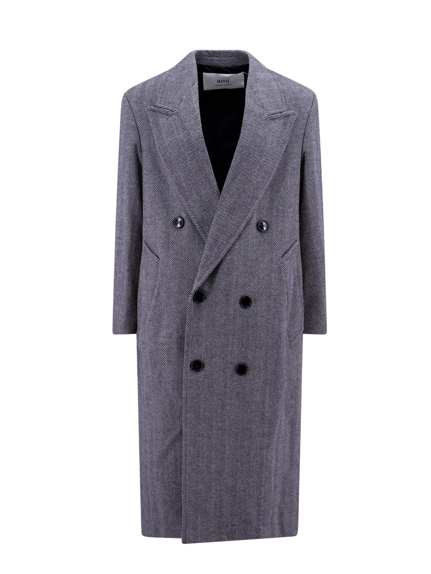 Virgin Wool Coat With Herringbone Motif