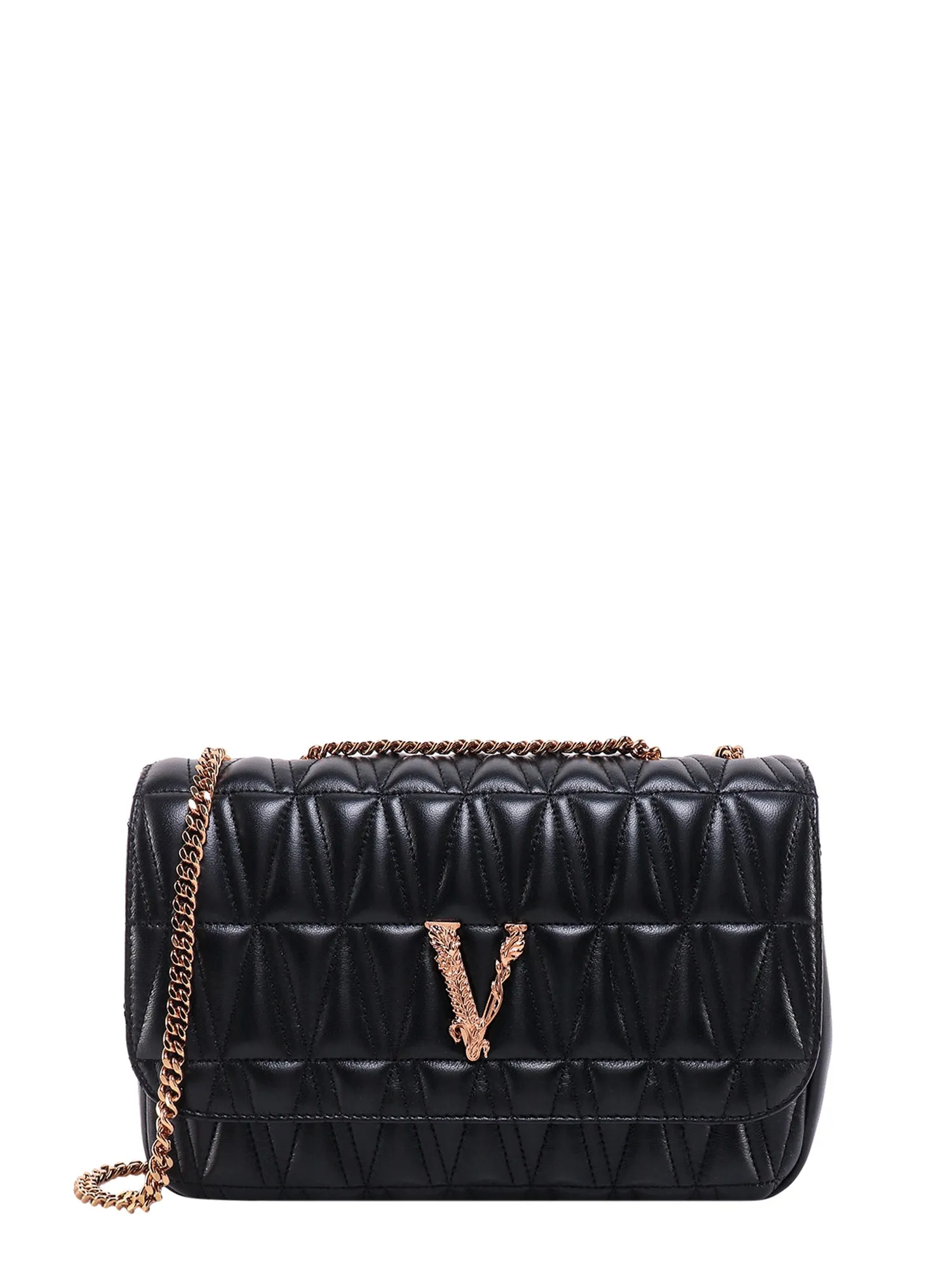 Matelassé Leather Shoulder Bag With V Baroque Detail