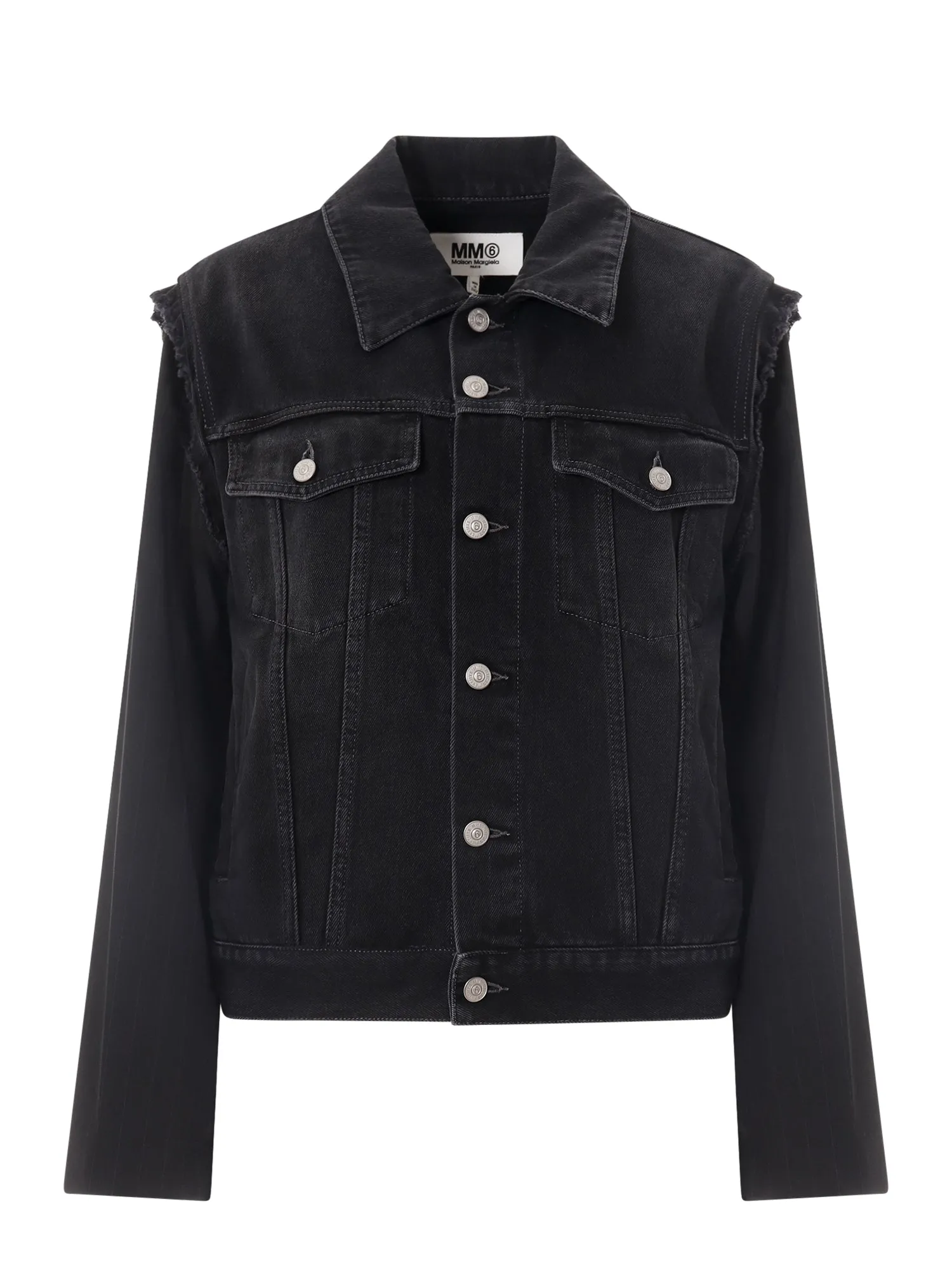 Black Denim Jacket With Fabric Sleeves