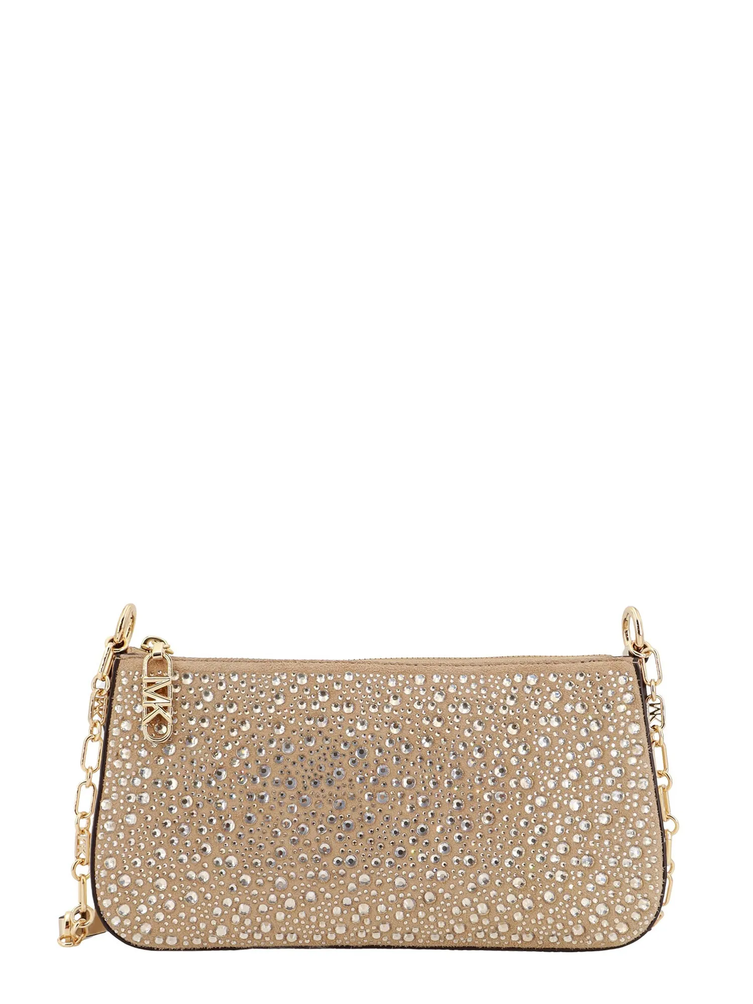 Suede Shoulder Bag With All-Over Rhinestones