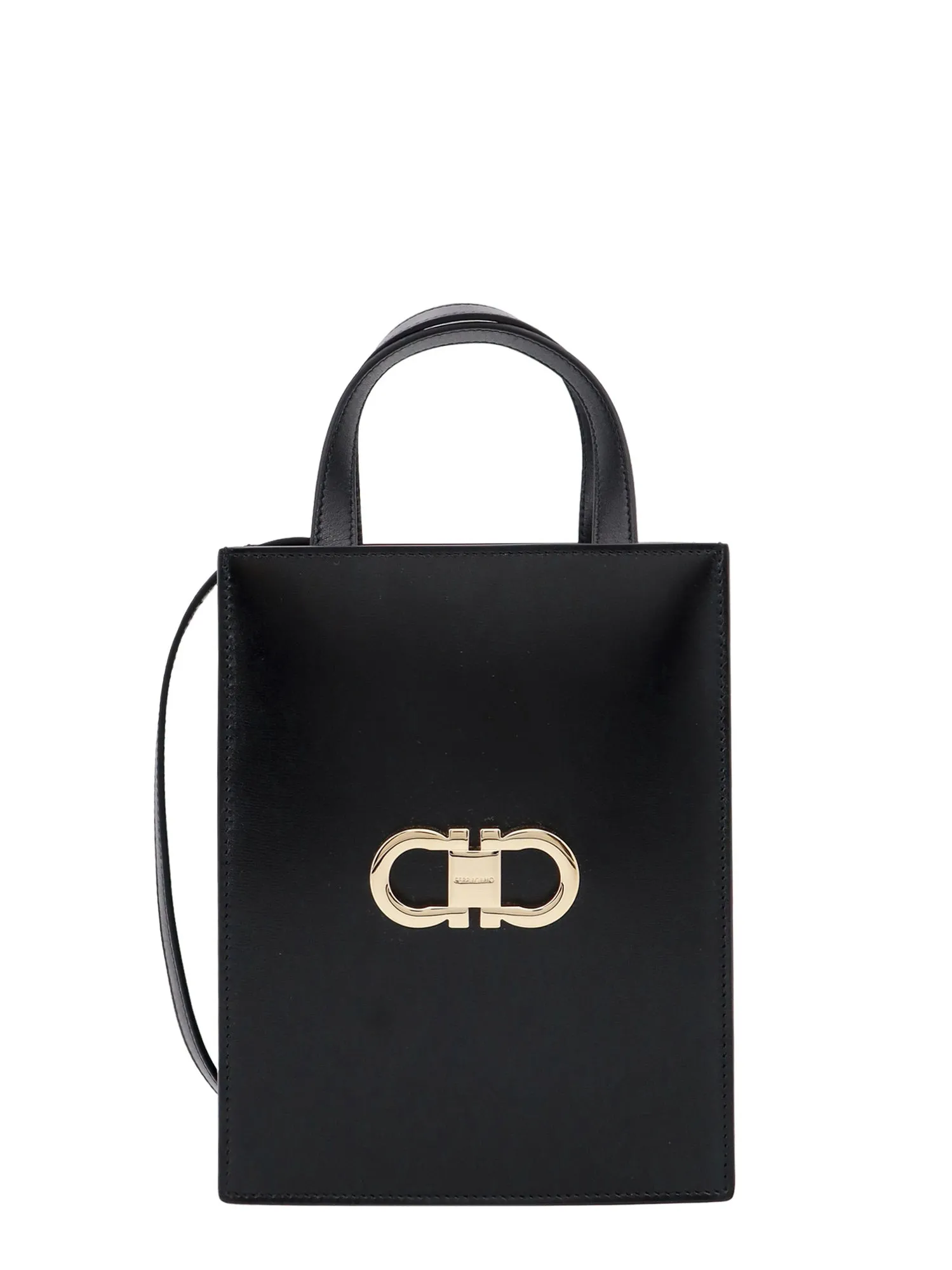 Leather Handbag With Gancini Metal Logo
