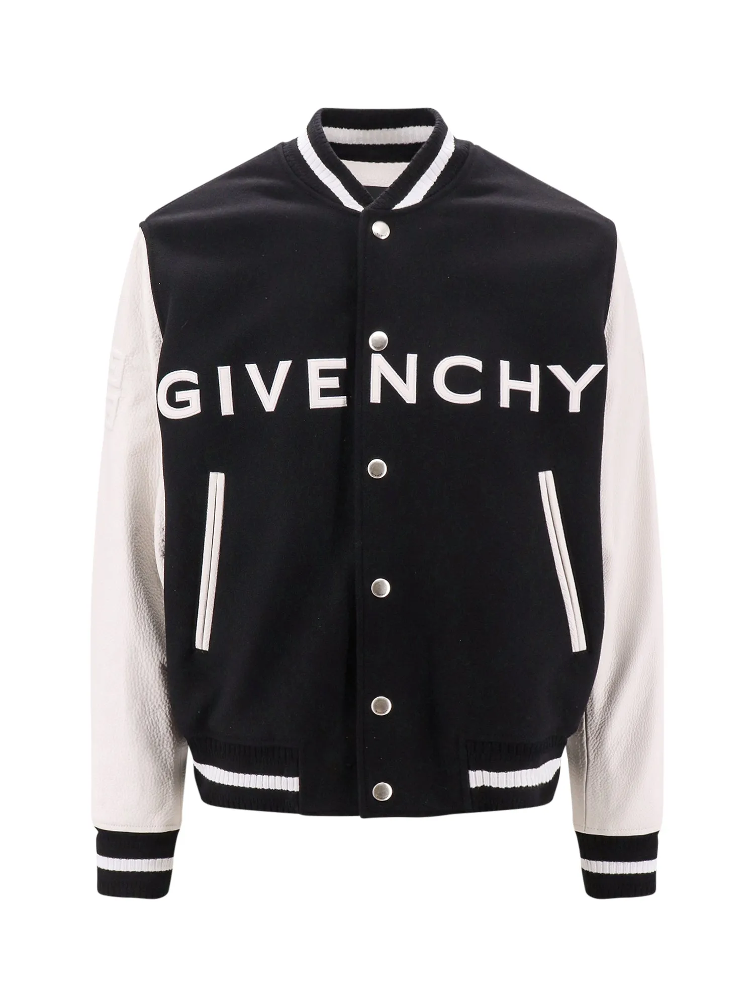 Wool Bomber With Leather Sleeves And Givenchy Patch