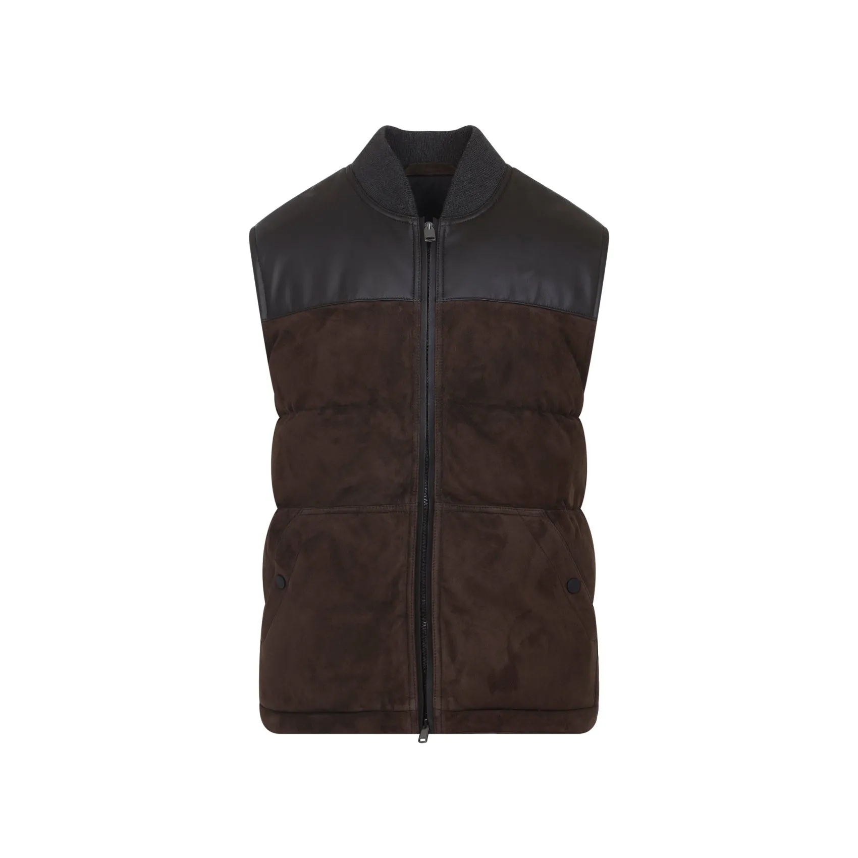 Dark Brown Puffer Leather Gilet
