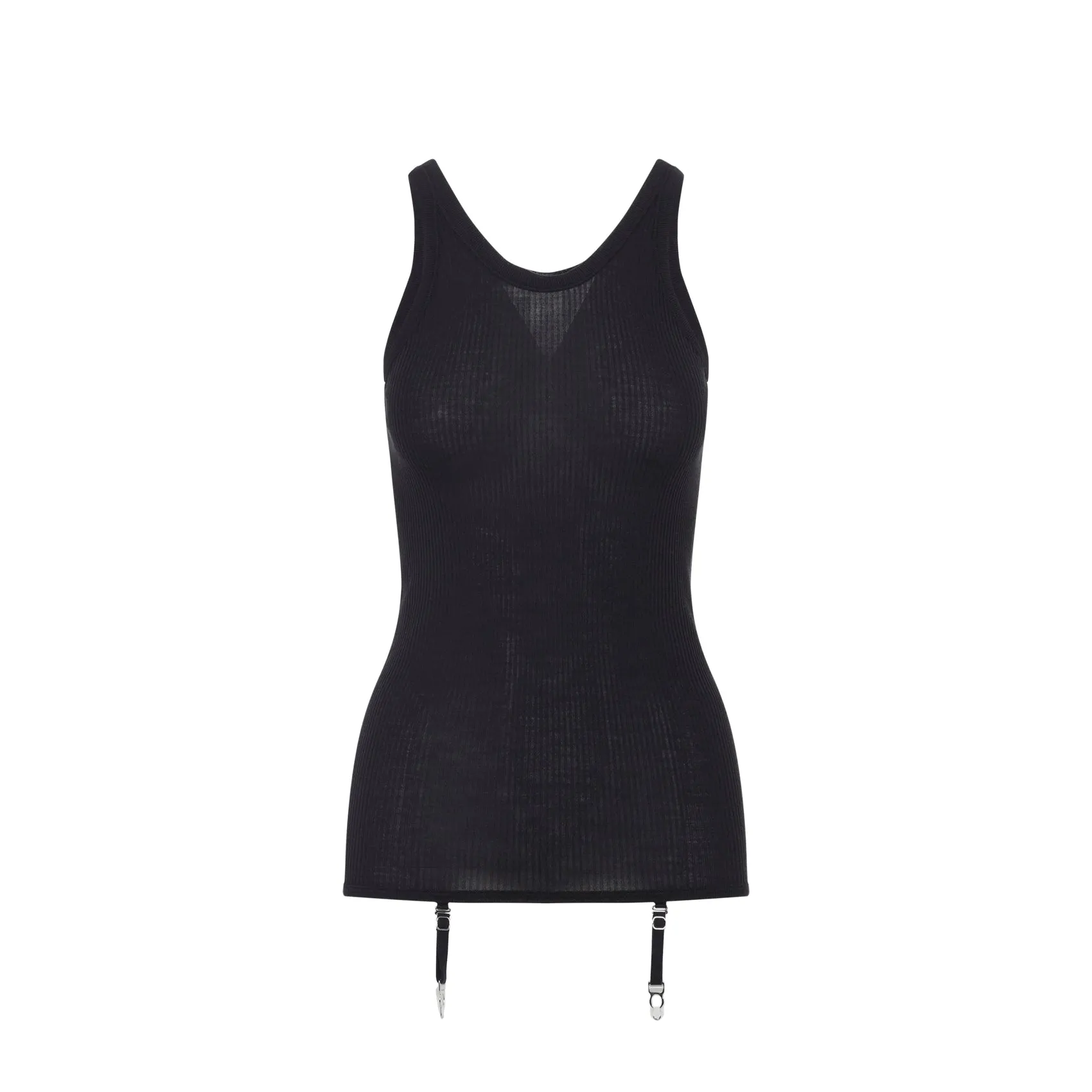 Black Seamless With Suspenders Wool Top