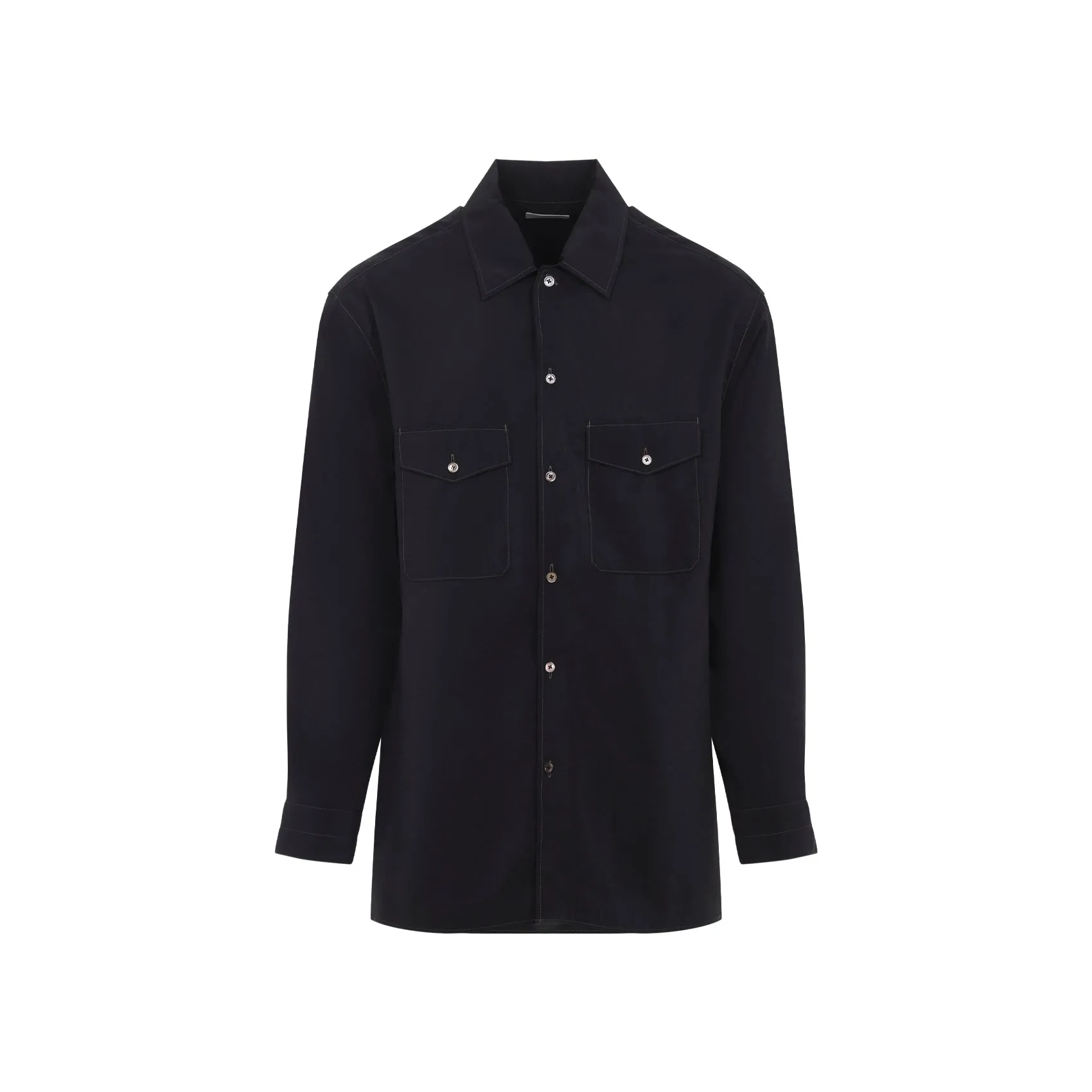 Black Convertible Collar Silk Shirt