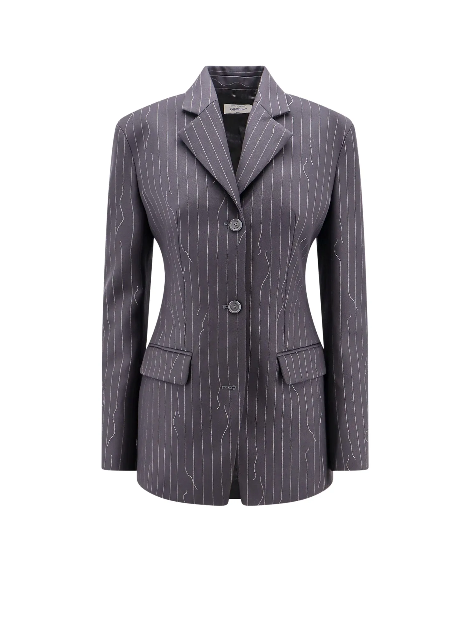 Pinstripe Fabric Blazer With Shoulder Pads