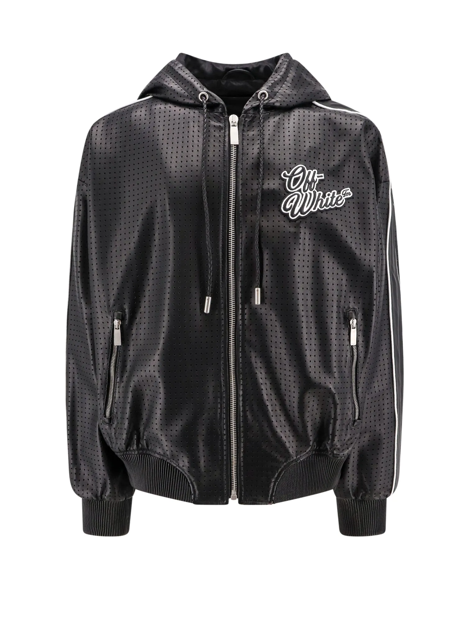 Perforated Leather Jacket With Frontal Logo Patch