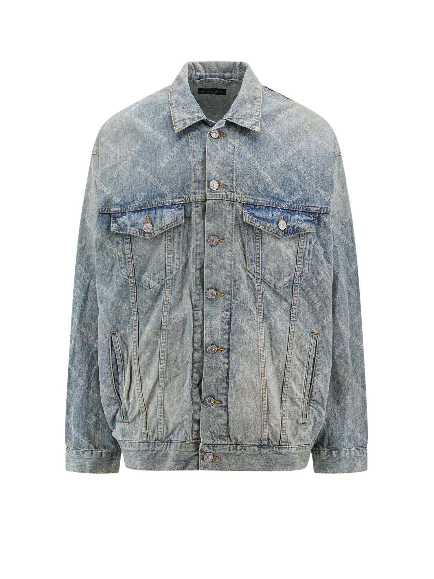 Bal Diagonal Denim Jacket With All-Over Logo