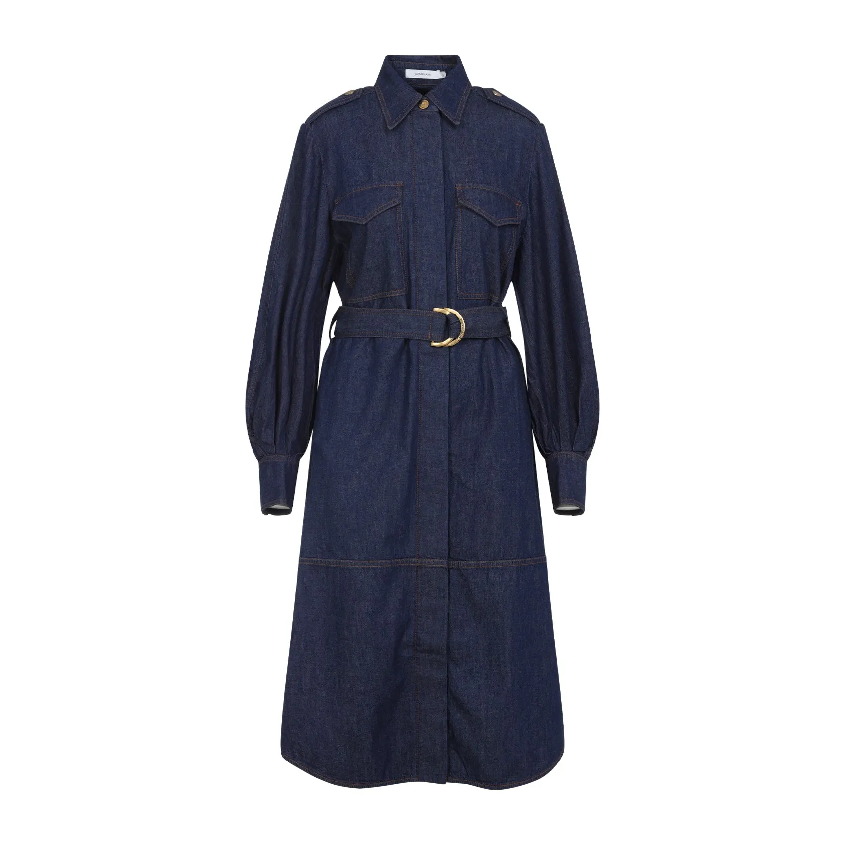 Ink Blue Cotton Denim Cargo Mini Dress