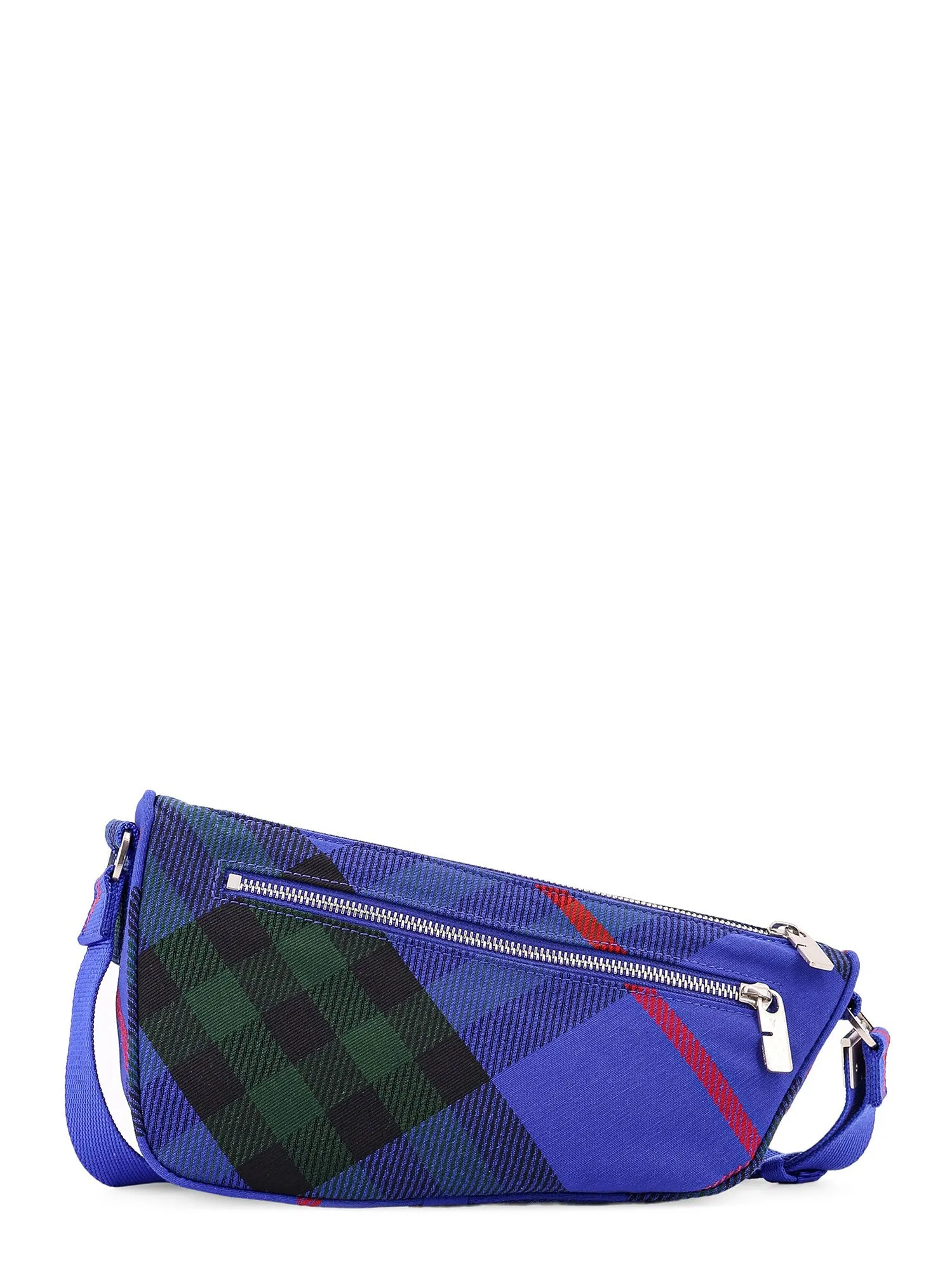 Fabric Shoulder Bag With Check Multicolor Motif, Adjustable Fabric Shoulder Strap And Asymmetric Profile