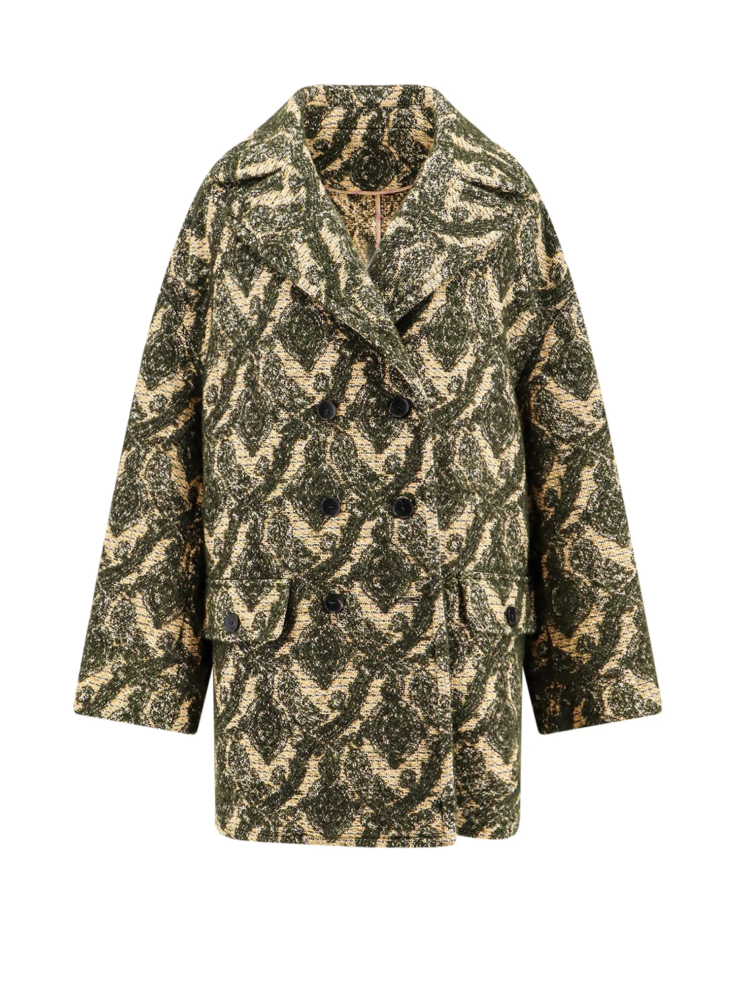 Double-Breasted Coat With Multicolor Motif