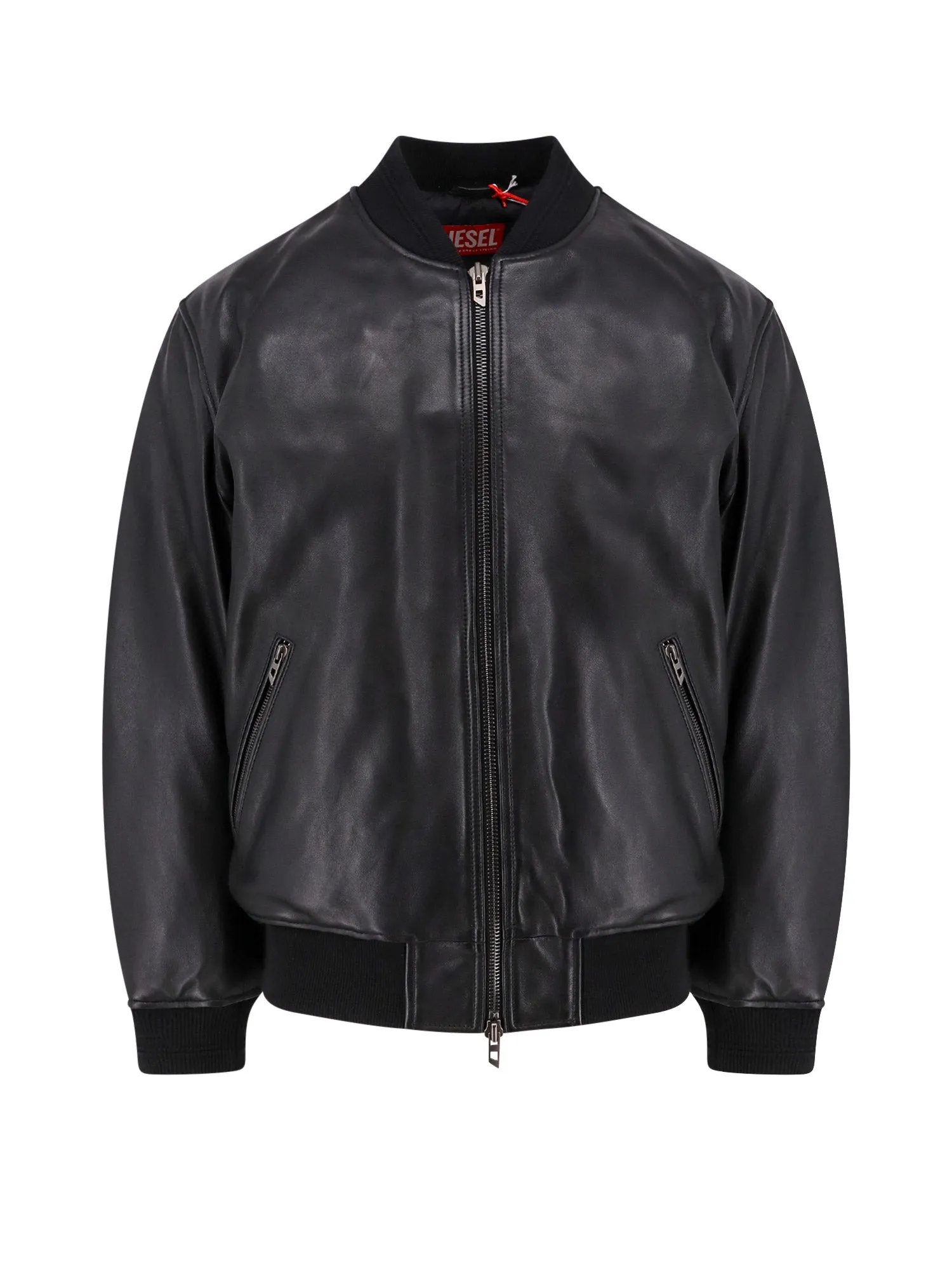 Padded Leather Jacket With Ribbed Profiles