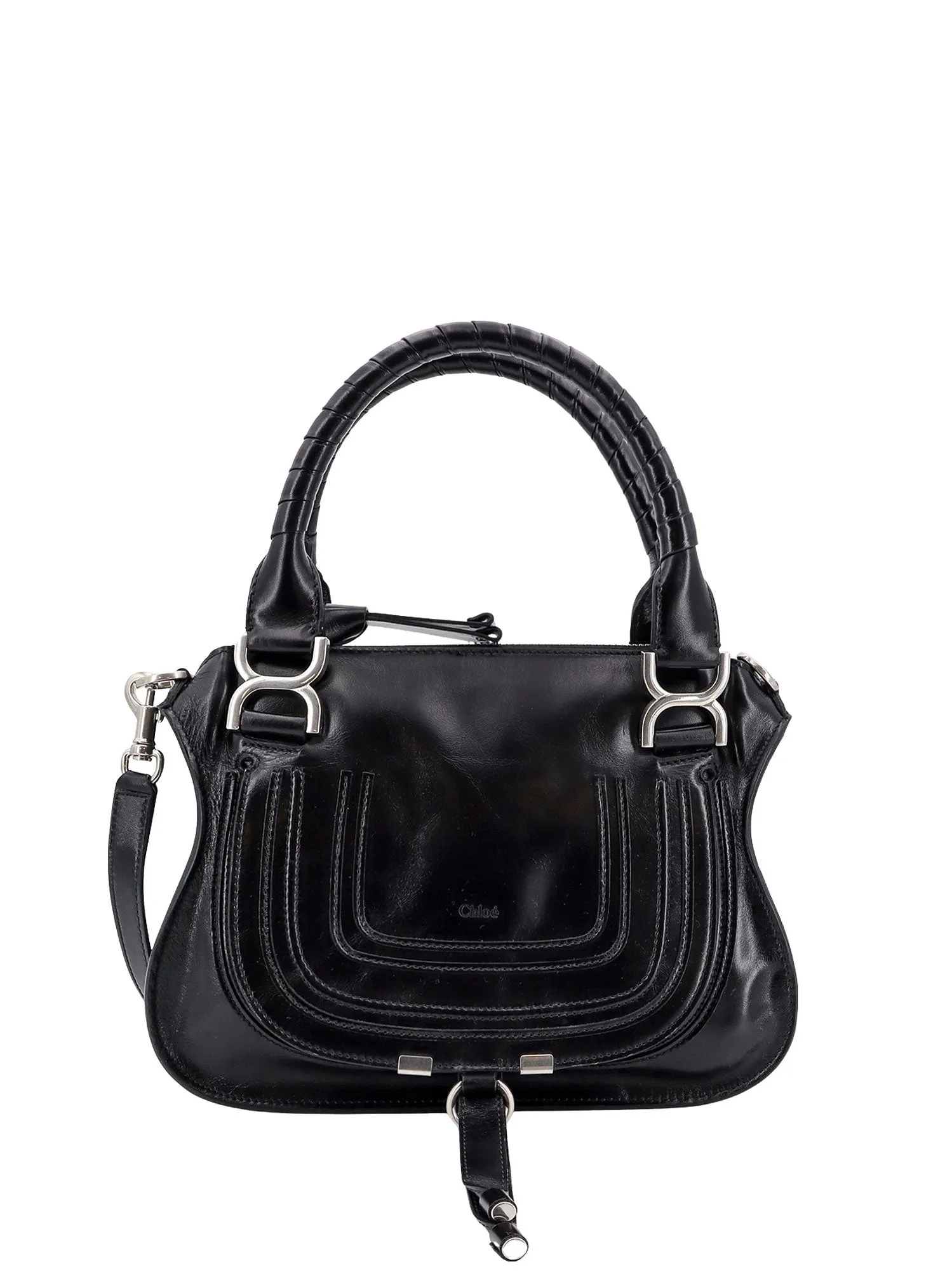 Patent Leather Shoulder Bag With Engraved Logo