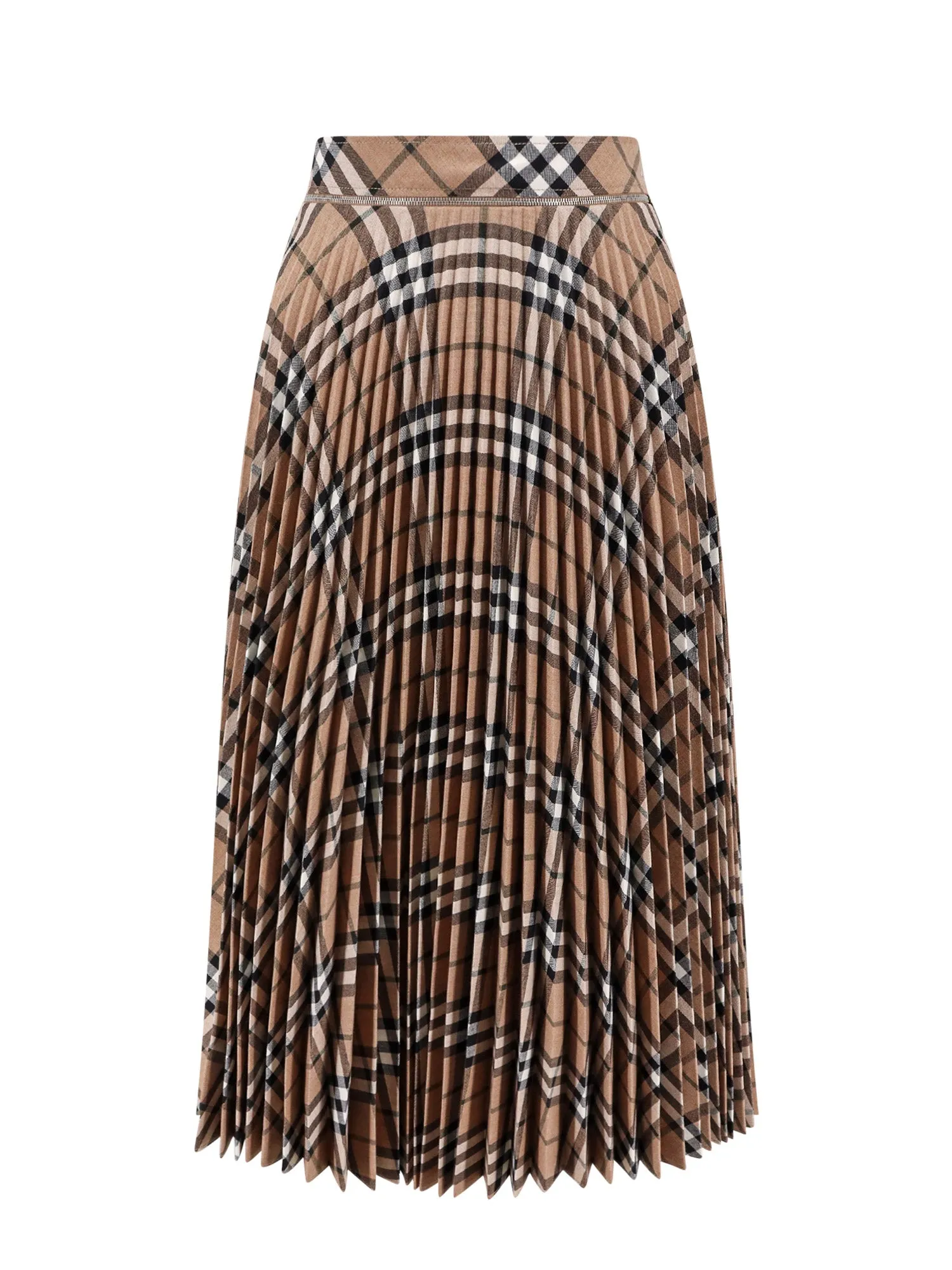 Pleated Wool Blend Skirt With Check Motif