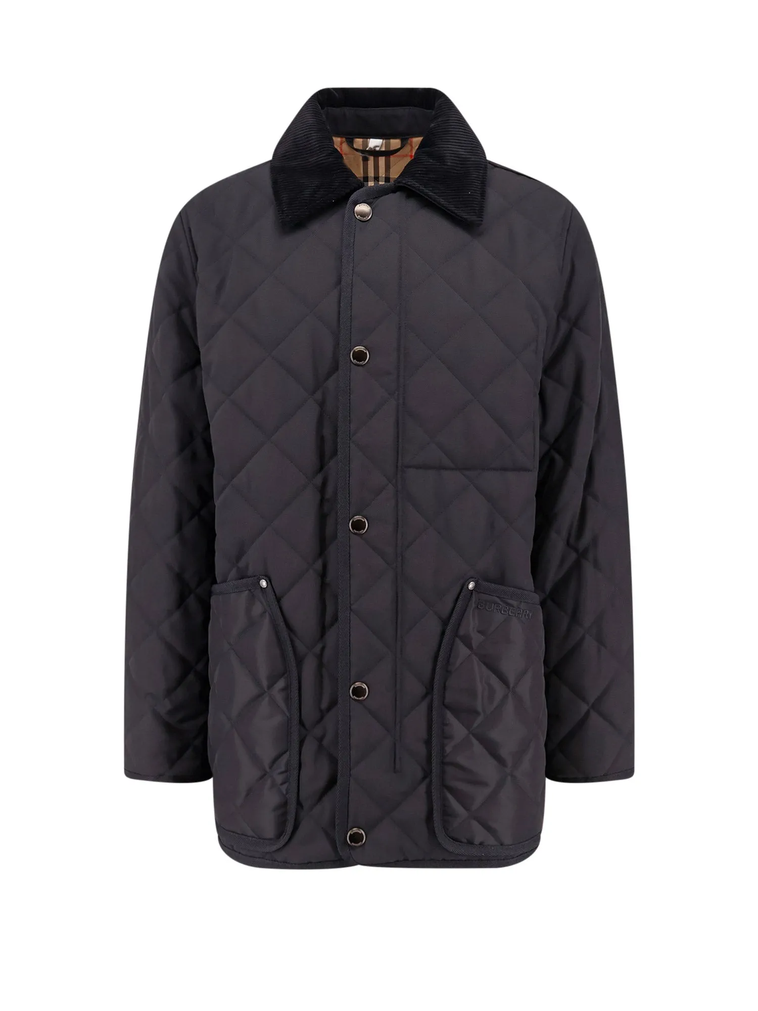 Padded And Quilted Nylon Jacket With Check Motif