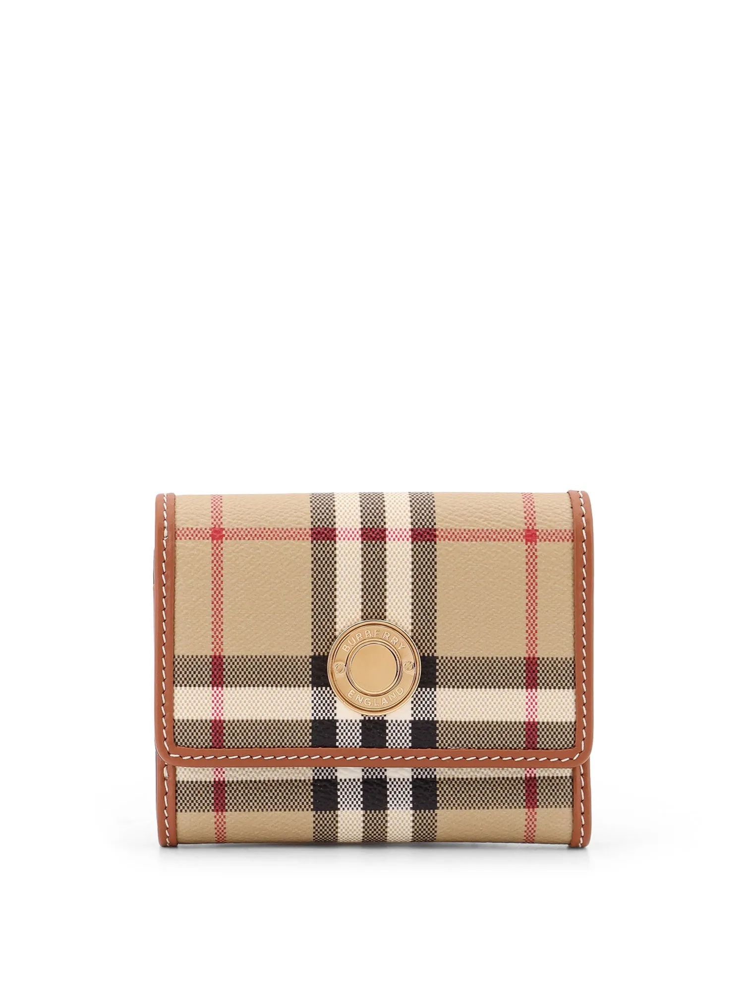 Wallet With Check Motif, Flap Closure With Snap Button And Gold Metal Detail