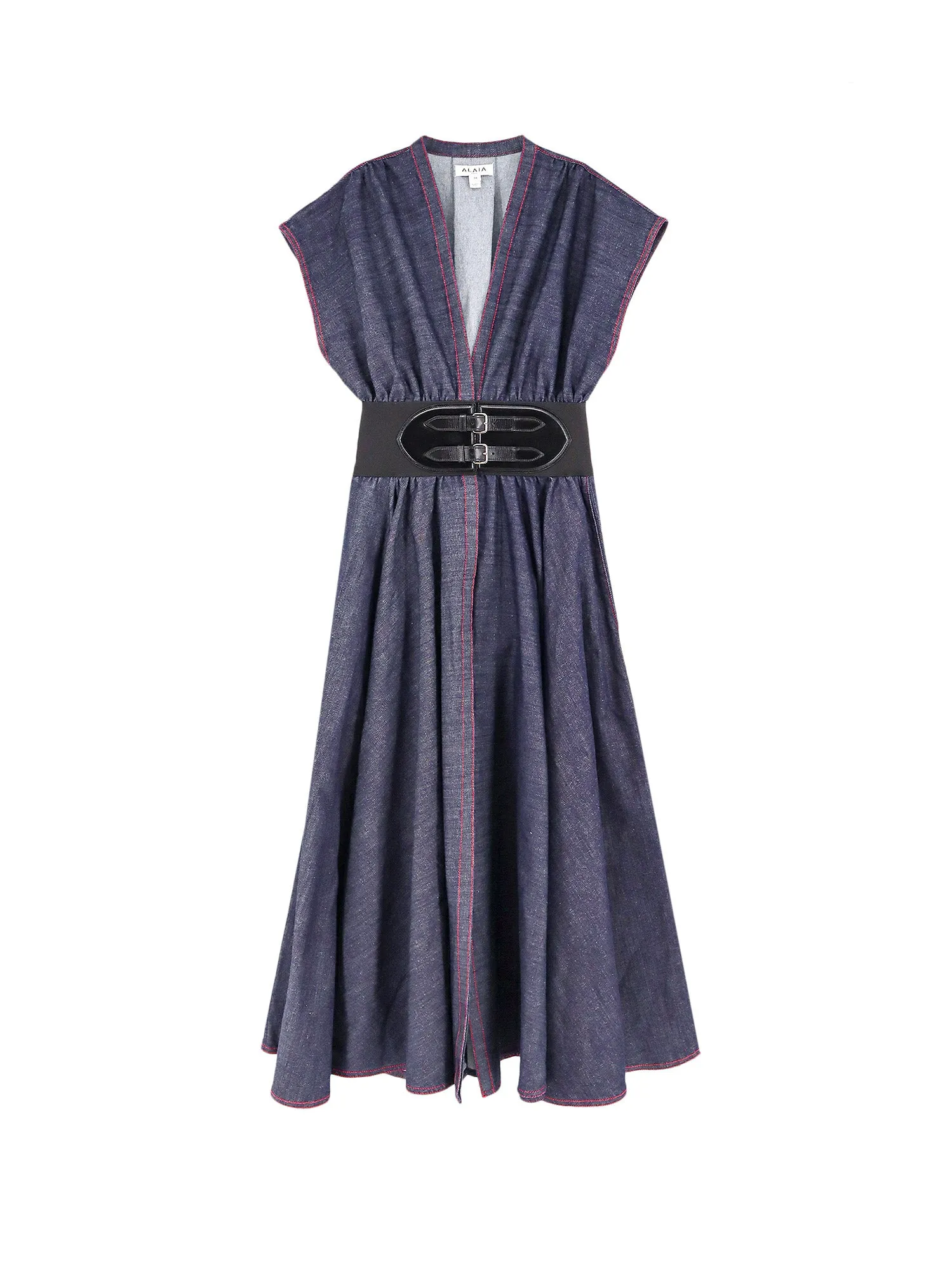 Denim Dress With Leather Stretch Belt