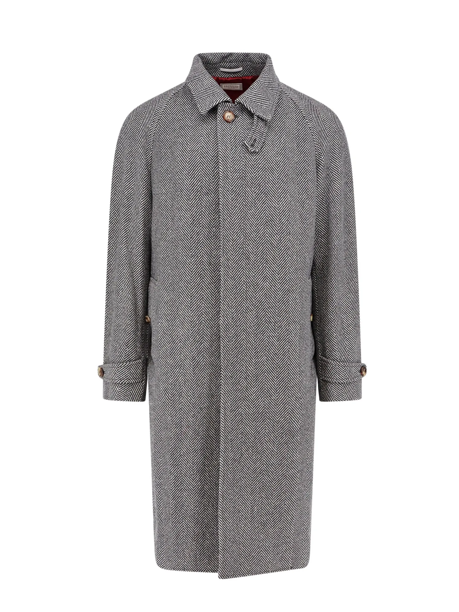 Wool Coat With Herringbone Motif