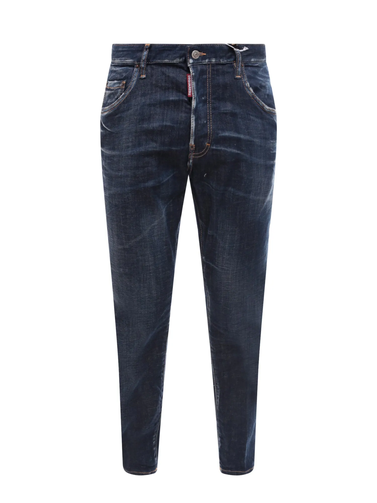 Stretch Cotton Jeans With Leather Logo