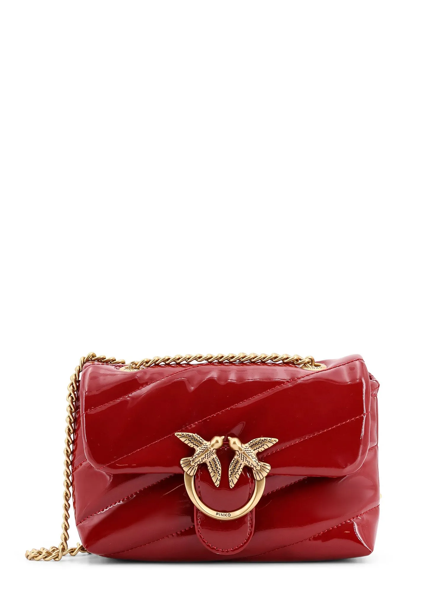 Patent Material Shoulder Bag With Love Birds Buckle