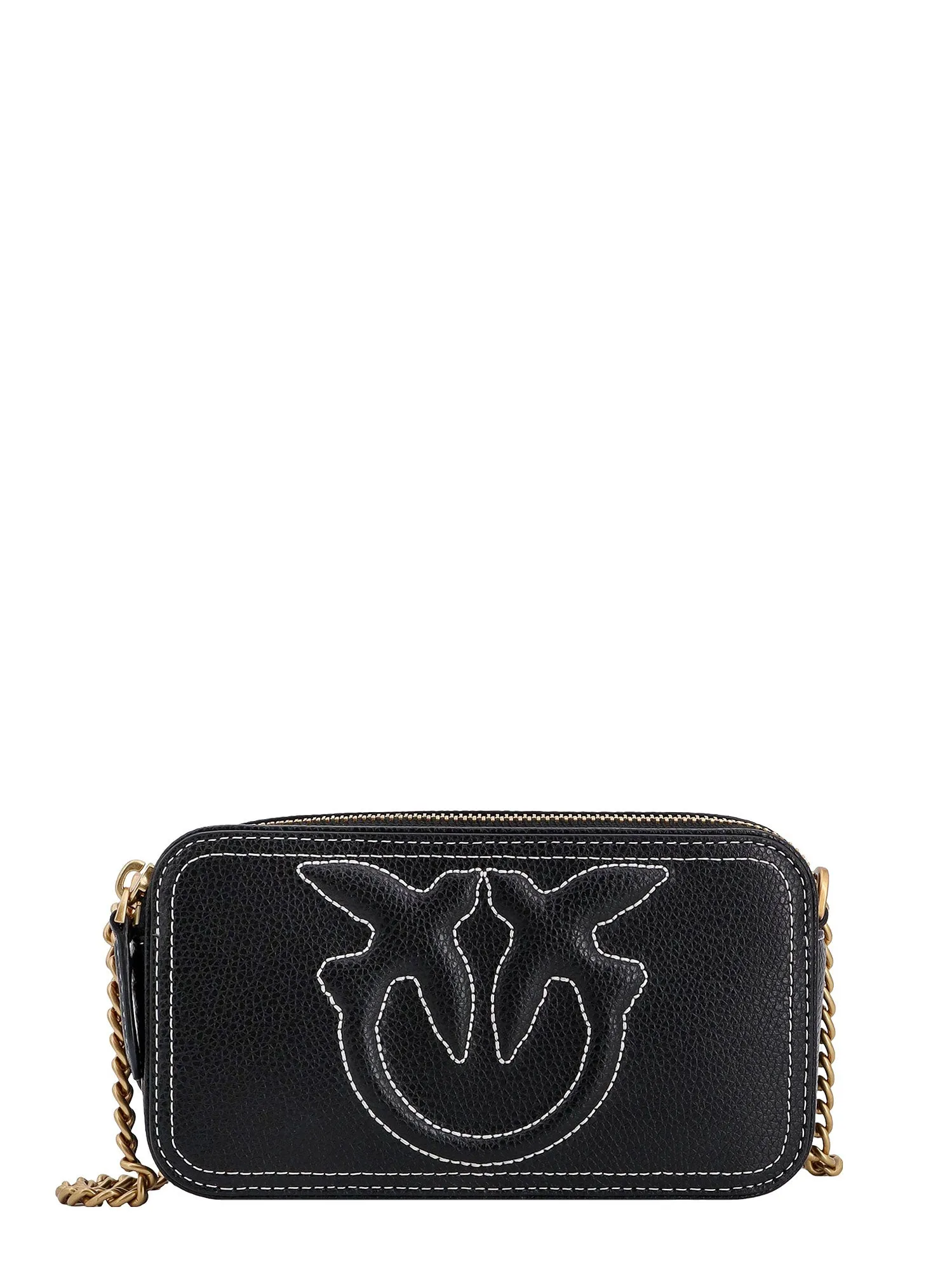 Leather Shoulder Bag With Love Birds Embroidery