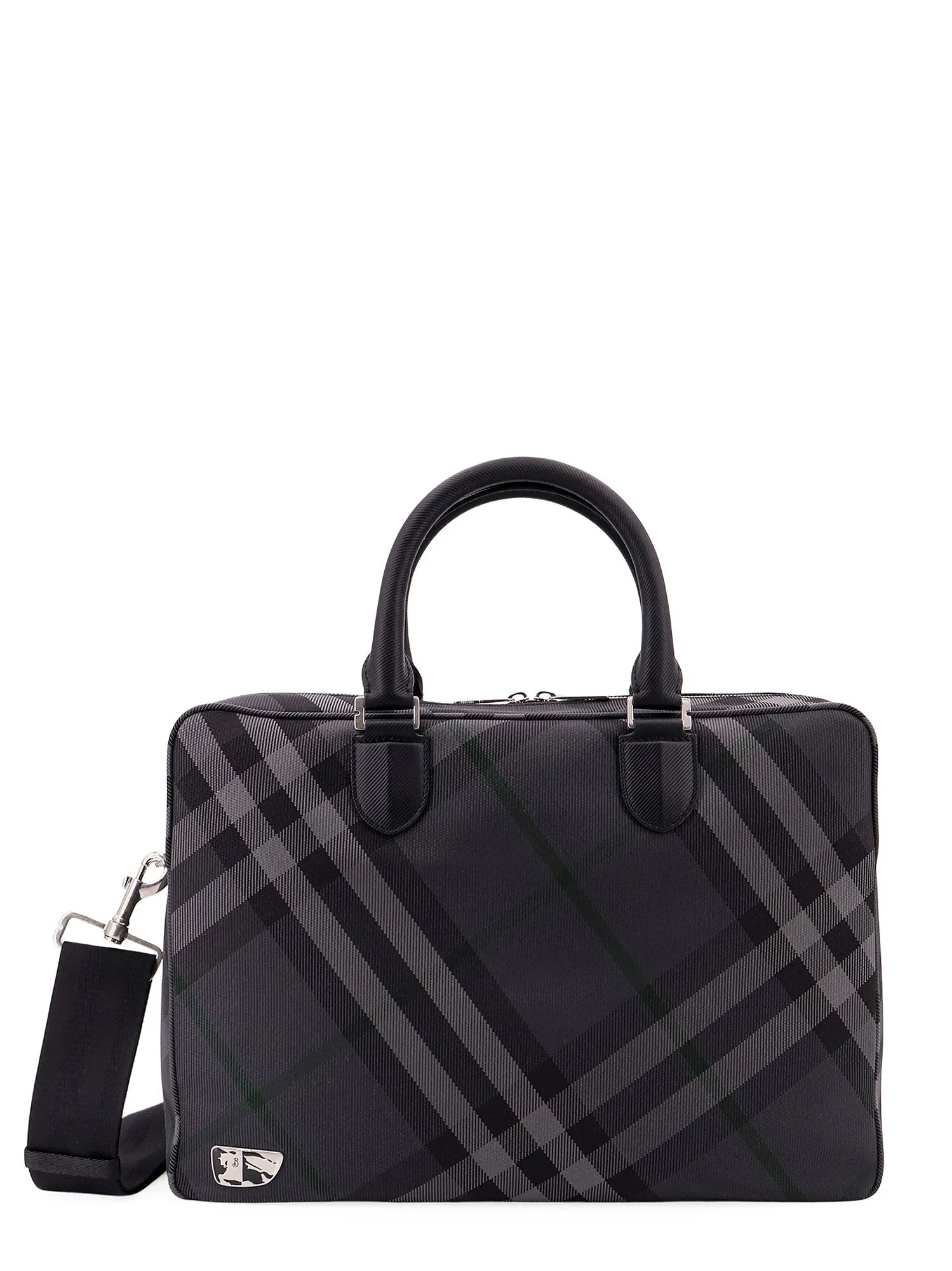 Nylon Check Briefcase With Equestrian Knight Design Lining