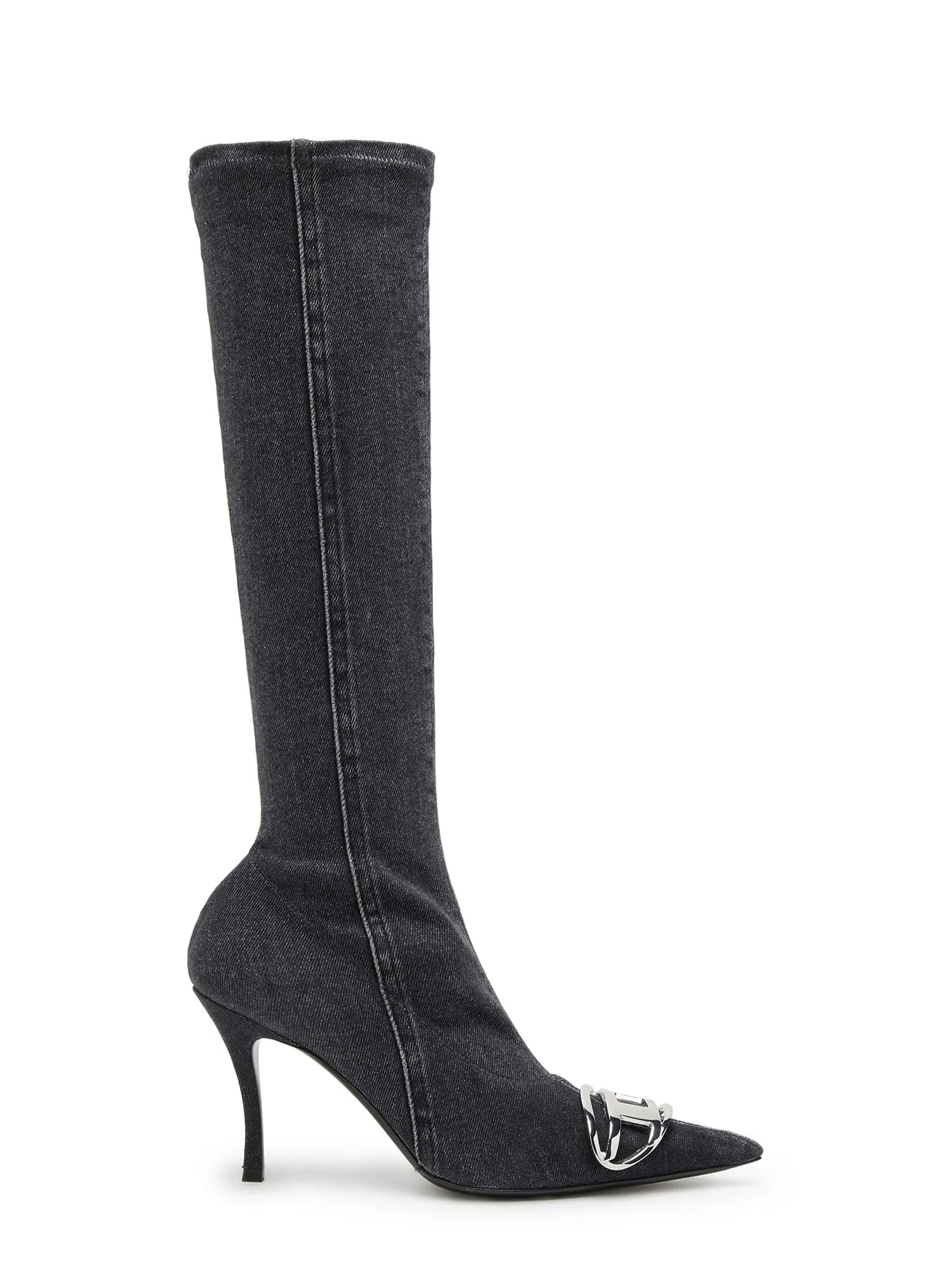Stretch Denim Knee-High Boots