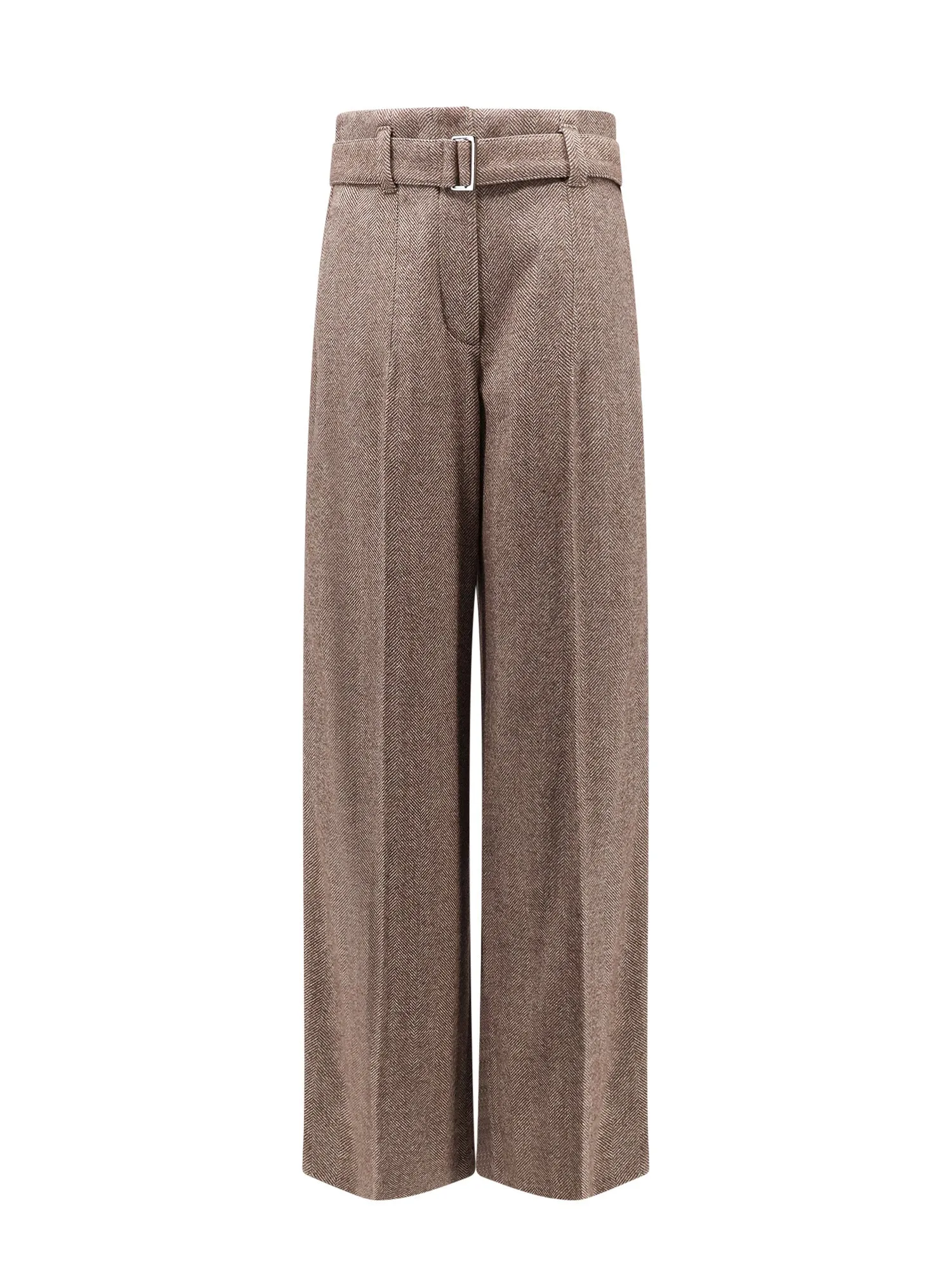 Herringbone Wool Trouser With Belt And Metal Buckle