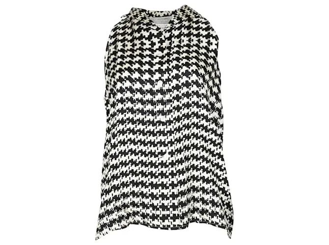 Blusa Max Mara smanicata con colletto in seta stampata nera Nero