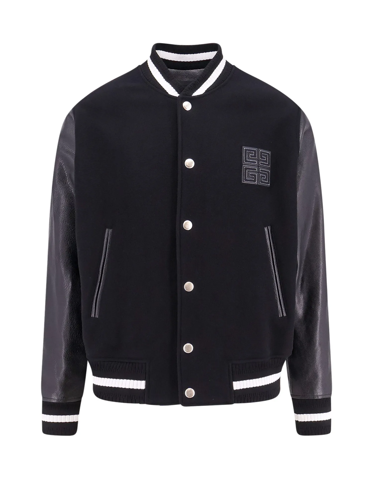 Varsity Wool Blend Bomber With Leather Sleeves