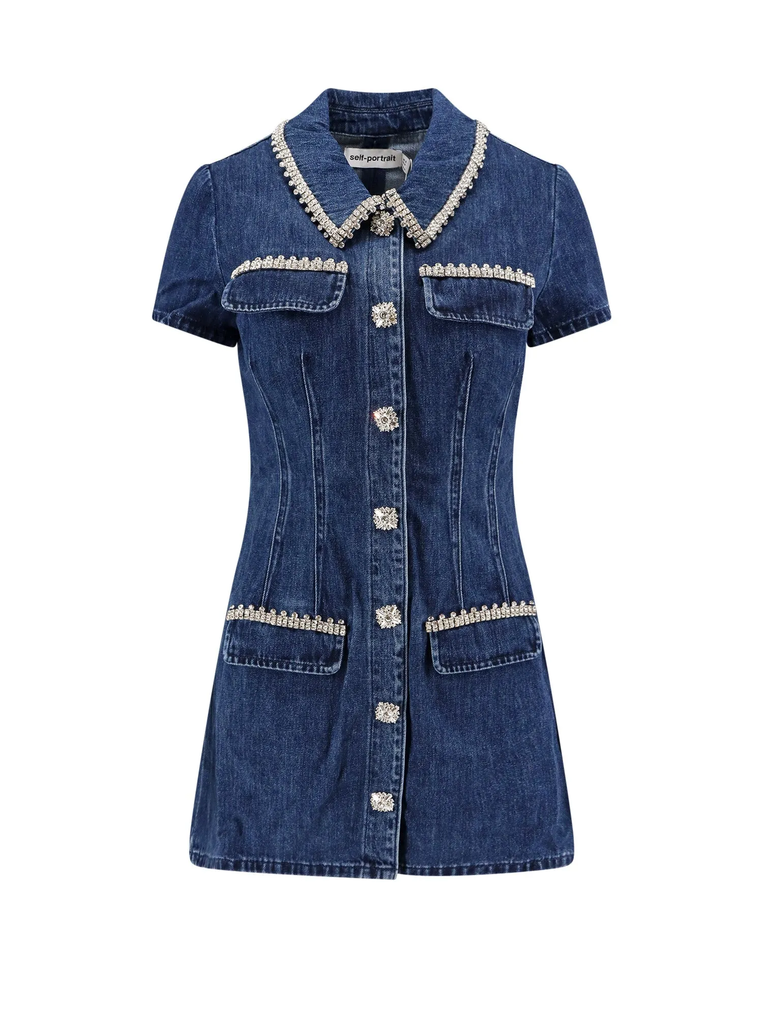 Denim Chemisier Dress With Rhinestones