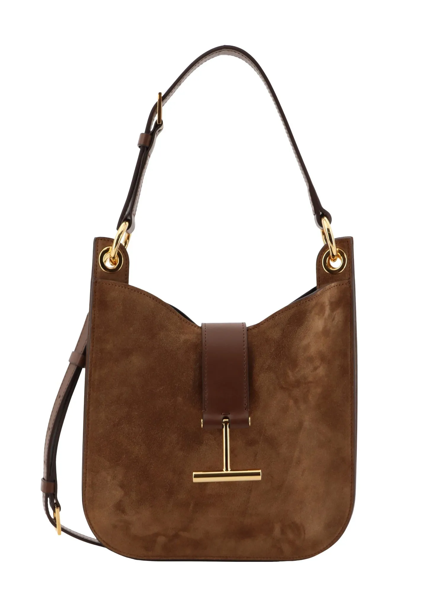 Suede Shoulder Bag With Metal Monogram