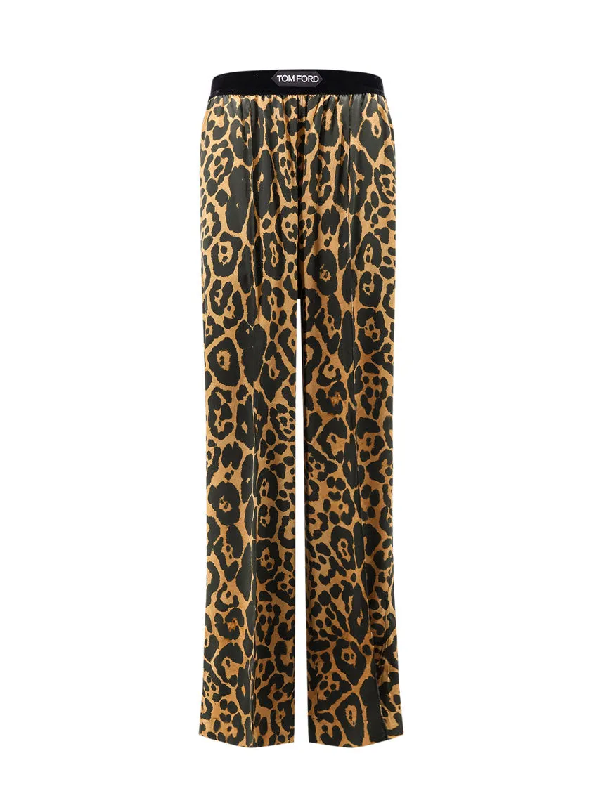 Stretch Silk Trouser With Animalier Print