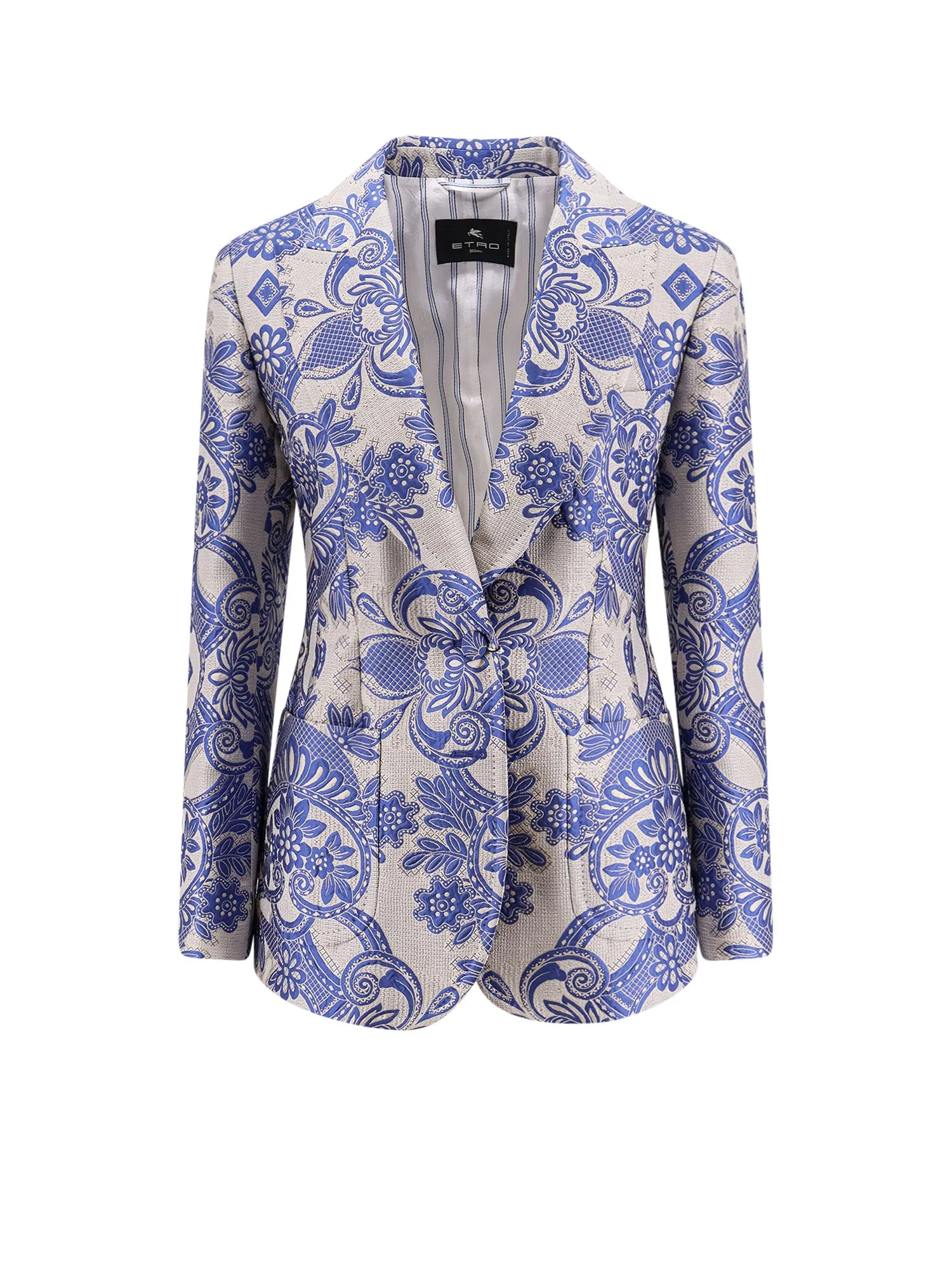 Jacquard Silk Blend Blazer With Embroidery