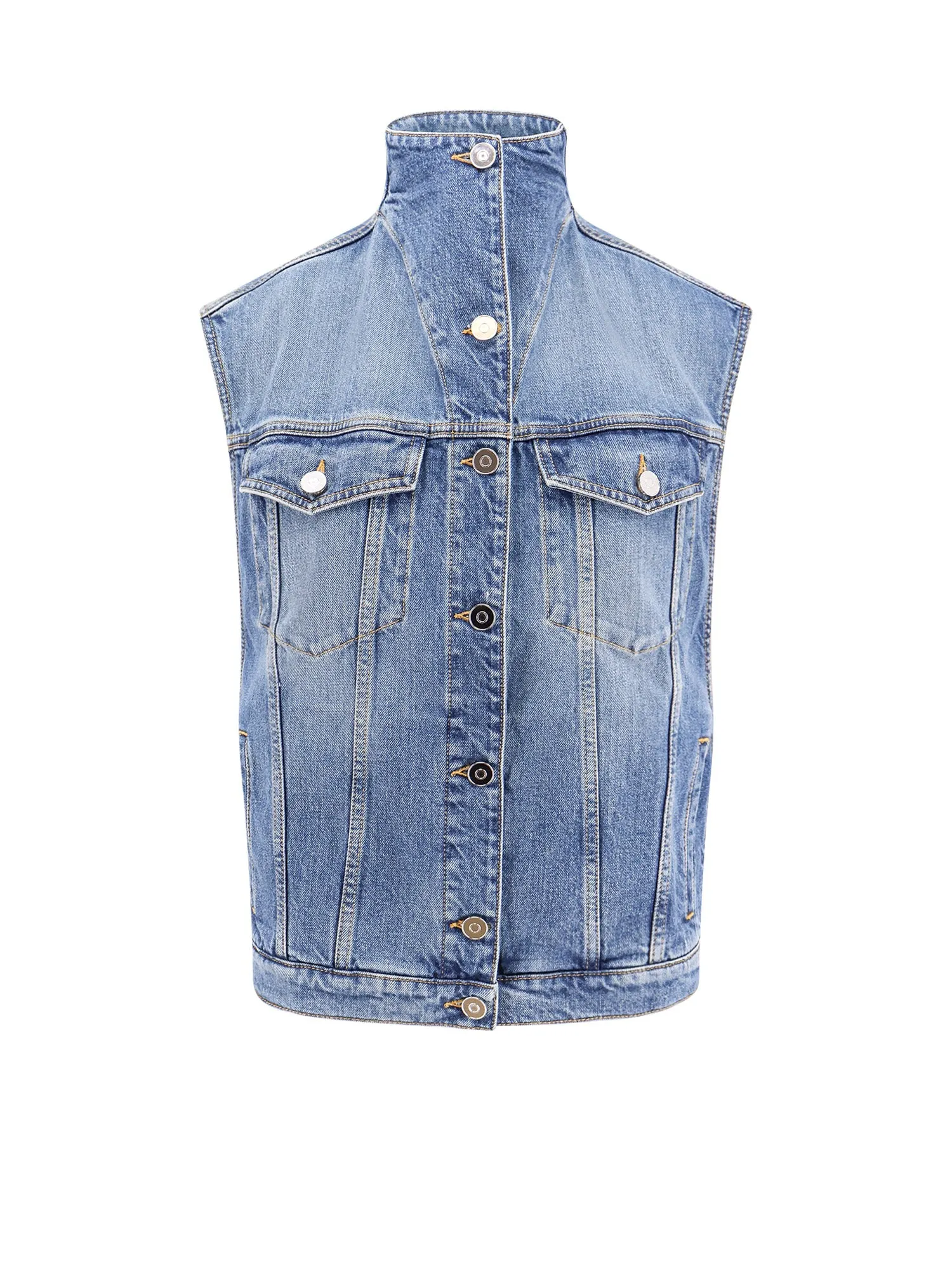 Stone Washed Denim Sleeveless Jacket