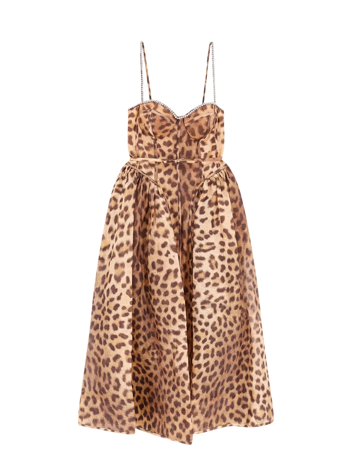 Linen And Silk Midi Dress With Animalier Print