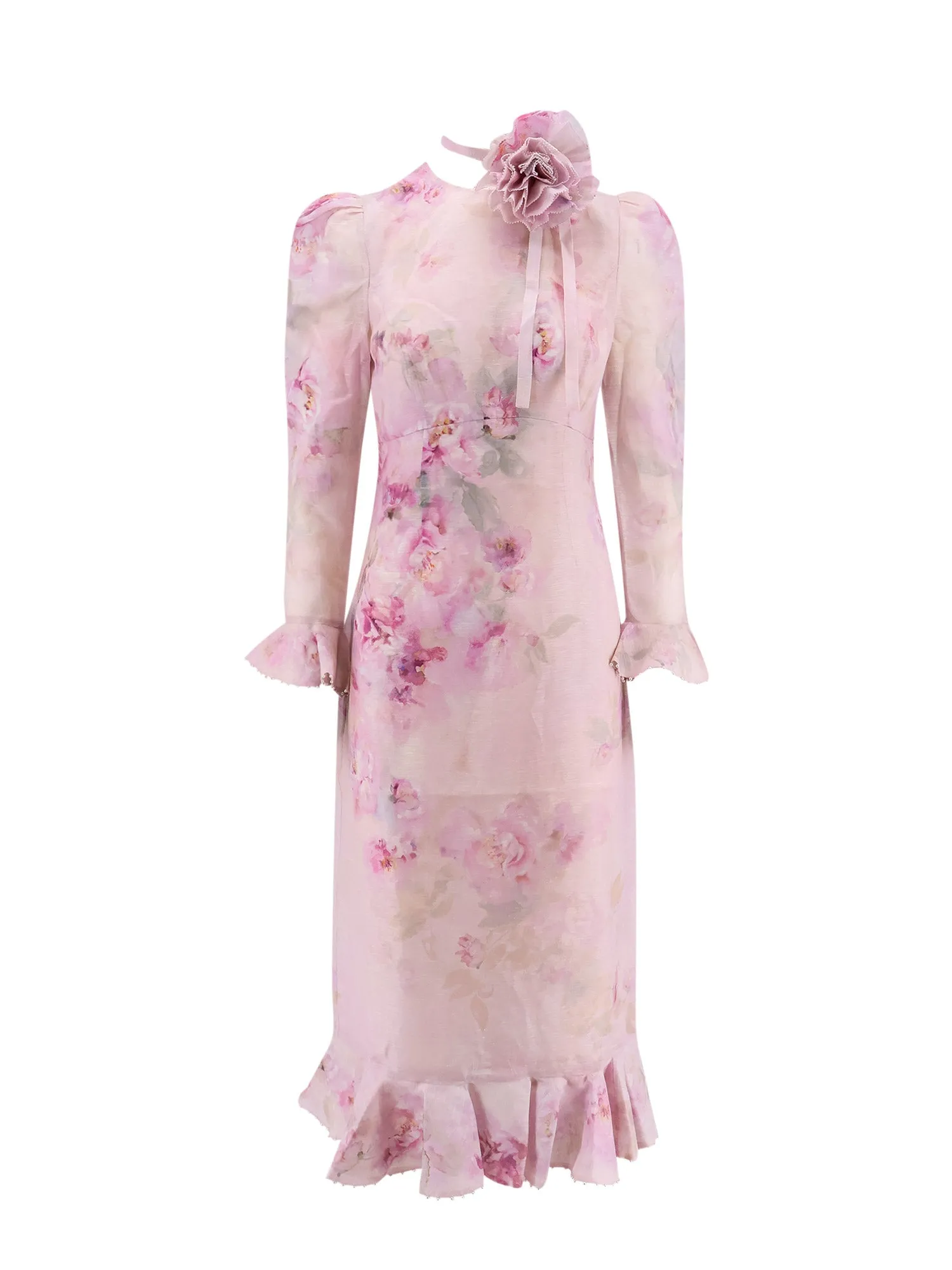 Linen And Silk Dress With Floral Print