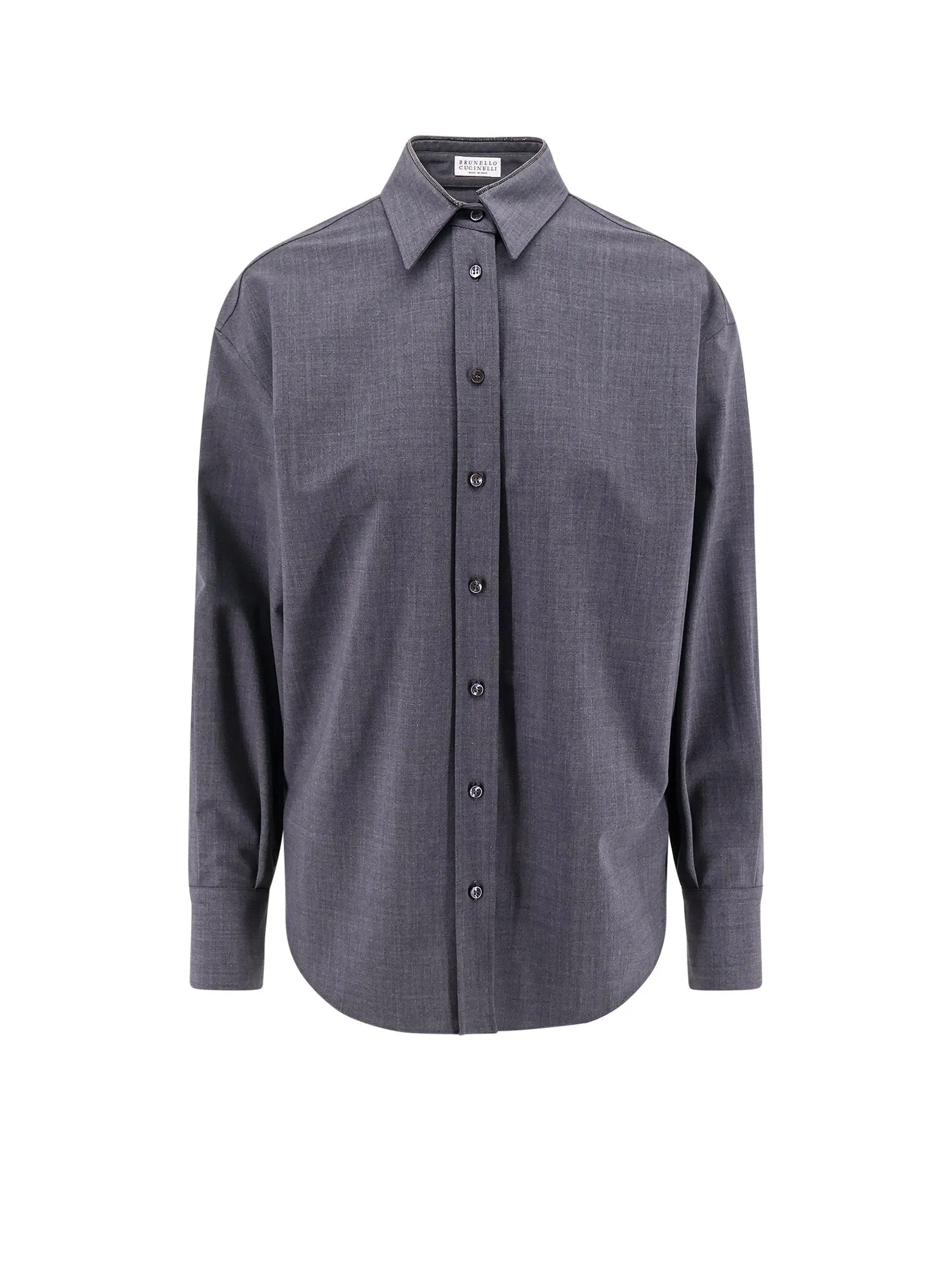 Tropical Luxury Wool Shirt With Shiny Collar Detail